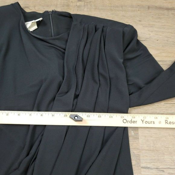 Vintage Steven Stoller New York Dress Cocktail Black Sheath Midi Long Sleeve 90s - Picture 5 of 10